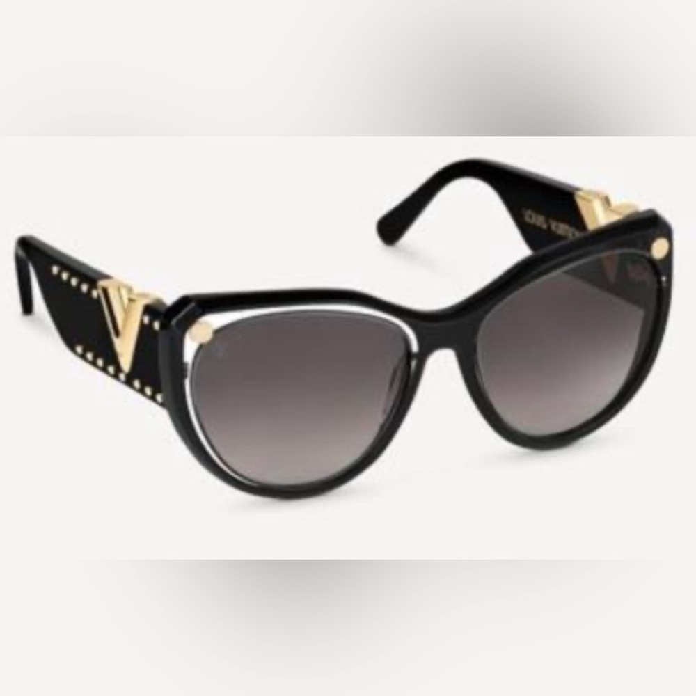 Authentic Louis Vuitton Sunglasses Black Gold Clear My Fair Lady Studs Z1146W 91